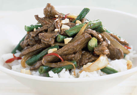 chilli beef and green bean stir fry with cashews